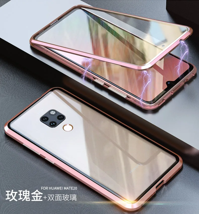 360 полный защитный Магнитный чехол для huawei mate 20 Pro противоударный чехол металлический бампер передний+ задний двойной стекло в рамке чехол