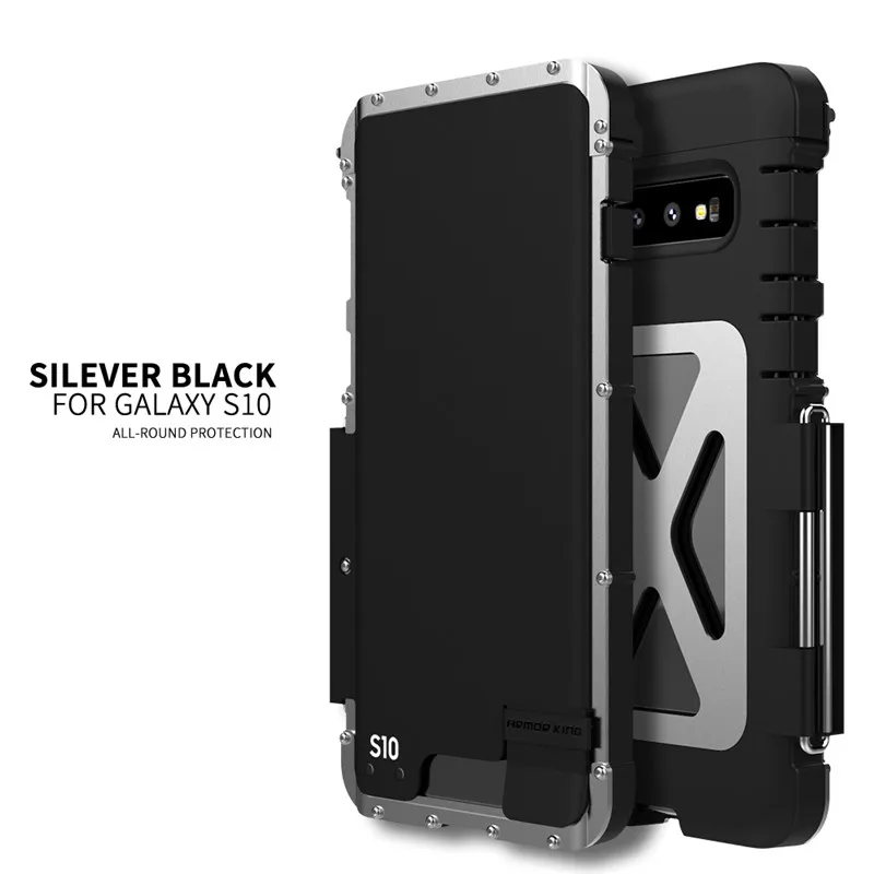 Защитный флип-чехол кожаный чехол с подставкой для samsung Galaxy S10 S8 S9 S10 Plus Note 8 9 чехол s Алюминиевый металлический противоударный чехол - Цвет: Silver black