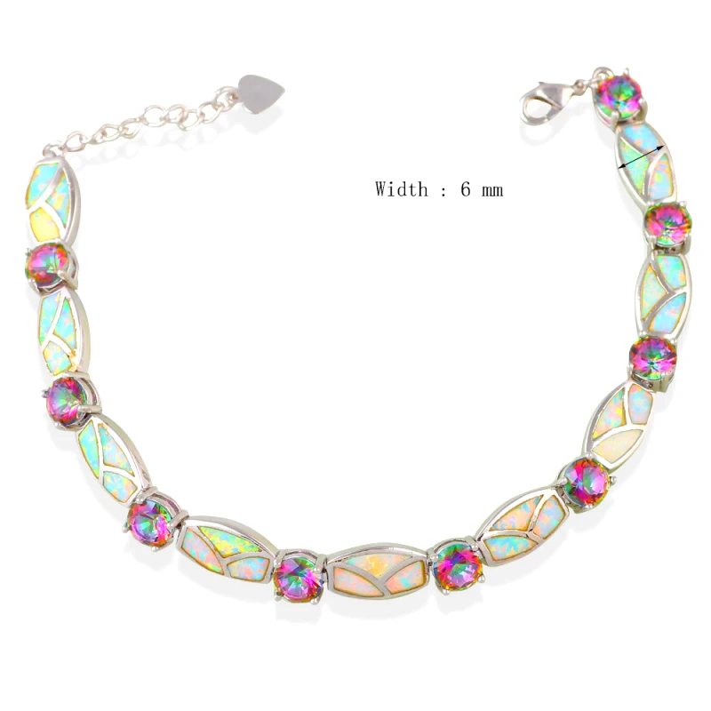 Новые популярные браслеты с кристаллами Розовый огненный опал серебро