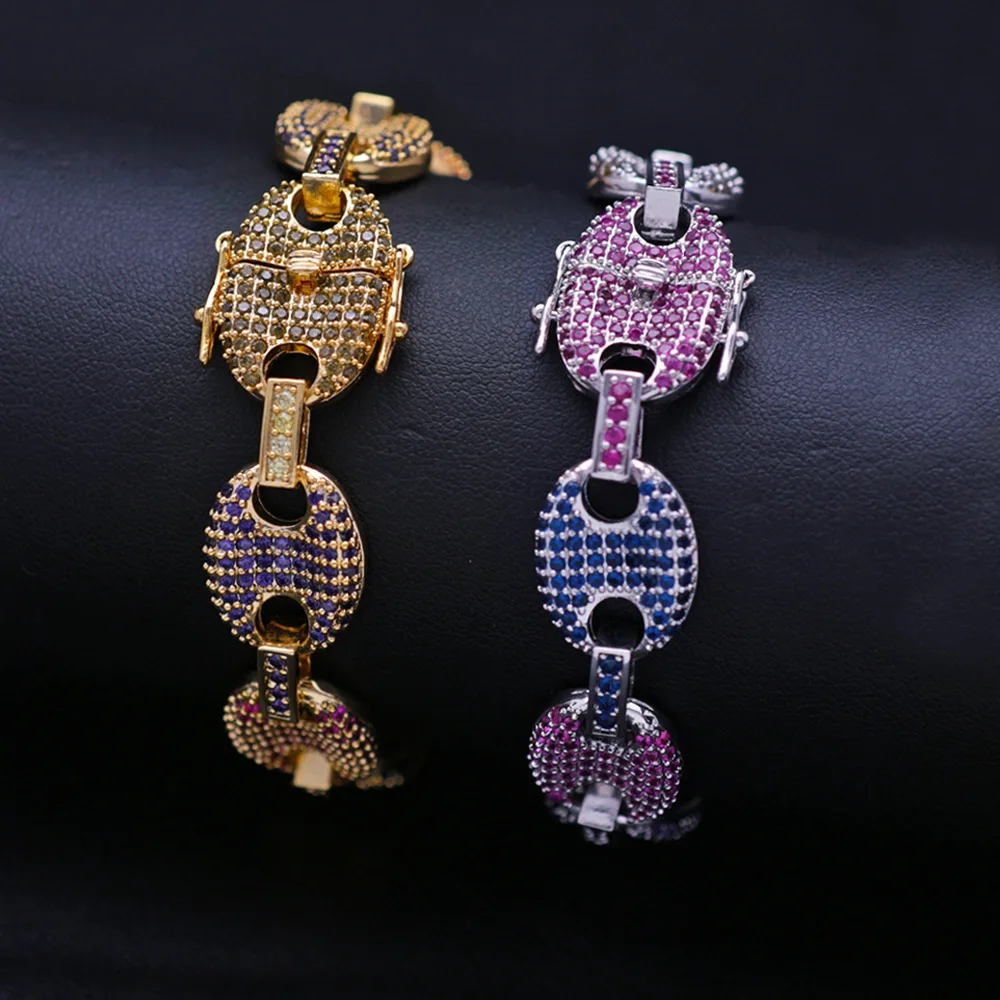 Микро с инкрустацией AAA фианиты Iced Out кофейные бобы пышные морские цепи браслеты для мужчин хип хоп Bling CZ браслеты мужские ювелирные изделия