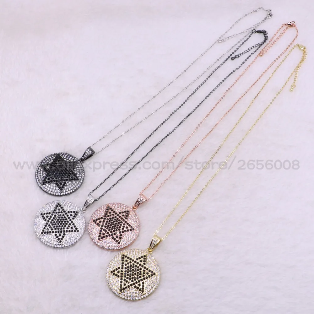 Micro Pave Циркон круглый кулон со Звездой Кулон neckcklace разноцветные металлический кулон ожерелье тонкий цепи ожерелье 3474