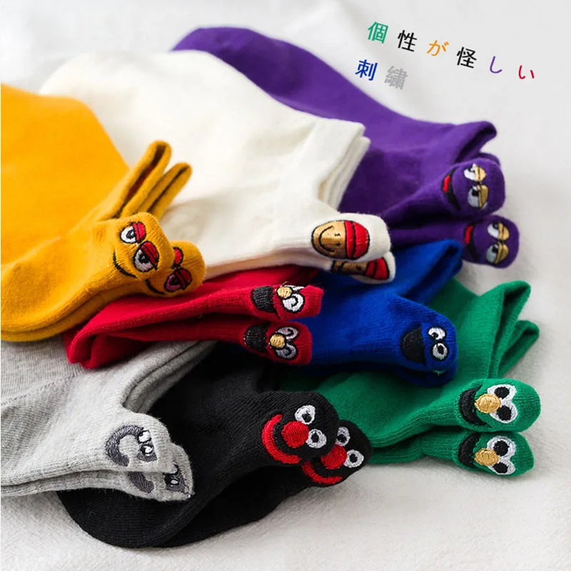 5 пар = 1 партия женские носки с вышивкой хлопковые Дышащие милые забавные