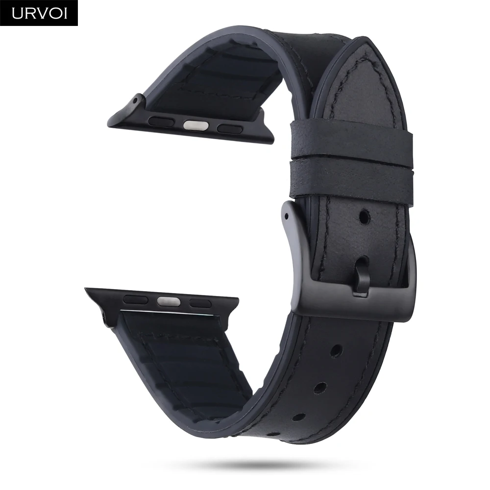 Black URVOI кожаный ремешок для часов аpple для iwatch 38/40 42/44 мм ремень высокого качества Силиконовая задняя дышащая серия 5 4 3 2 1 - Цвет ремешка: Black