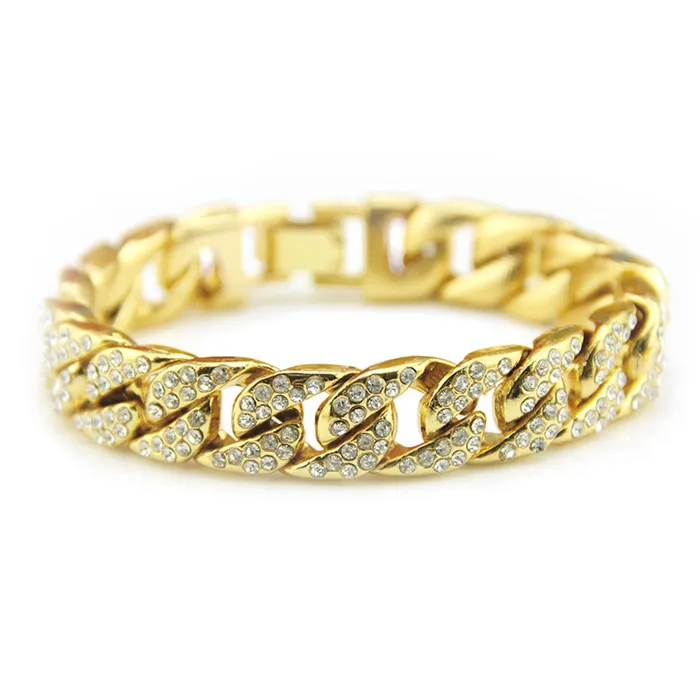 10 Хип побрякушка цепь Iced Out Полный AAA мужской браслет стразы циркон проложили золотые серебряные браслеты для мужчин хип-хоп ювелирные изделия - Окраска металла: 10