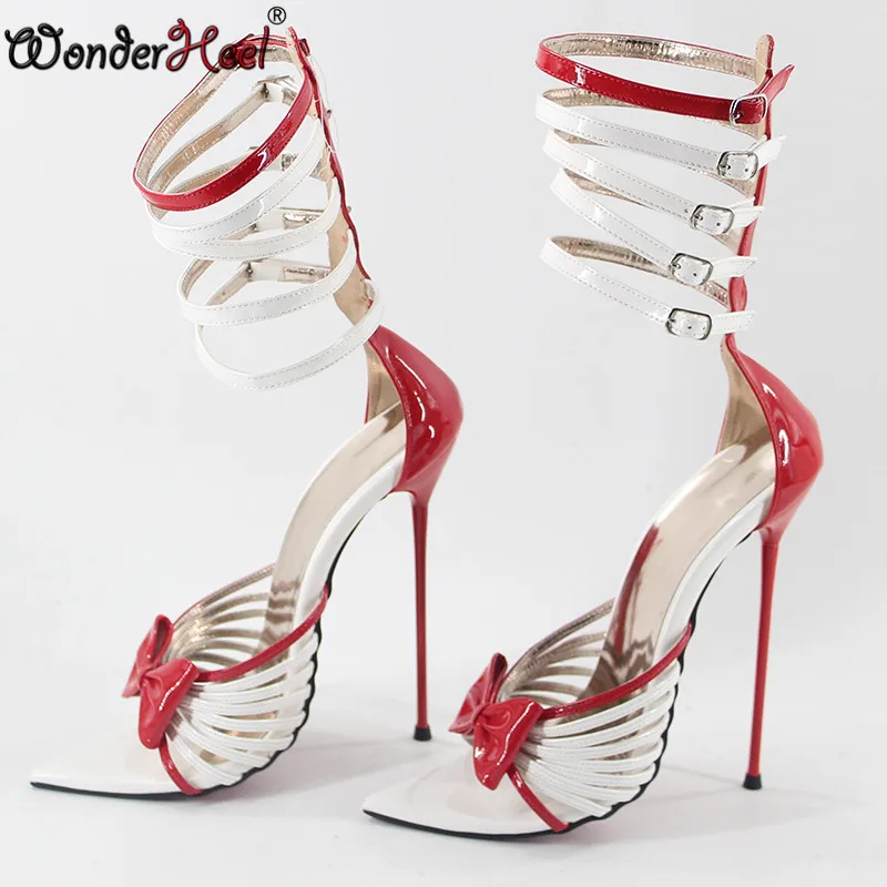 Wonderheel/босоножки с острым носком на очень высоком каблуке 16 см; пикантные женские босоножки на очень тонком металлическом каблуке с ремешком на щиколотке