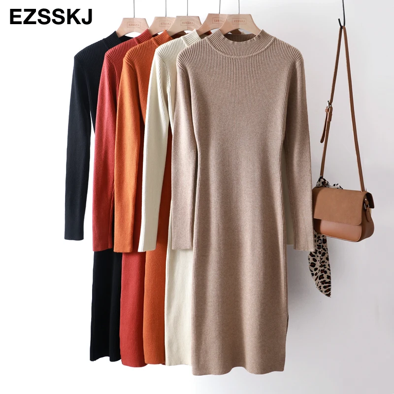 Женское плотное вязаное платье свитер OL Элегантное Длинное облегающее с длинным