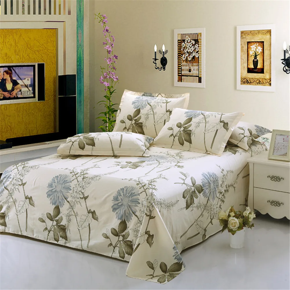 Горячая продажа роскошное рисовое белое постельное белье 100% хлопок синий цветок