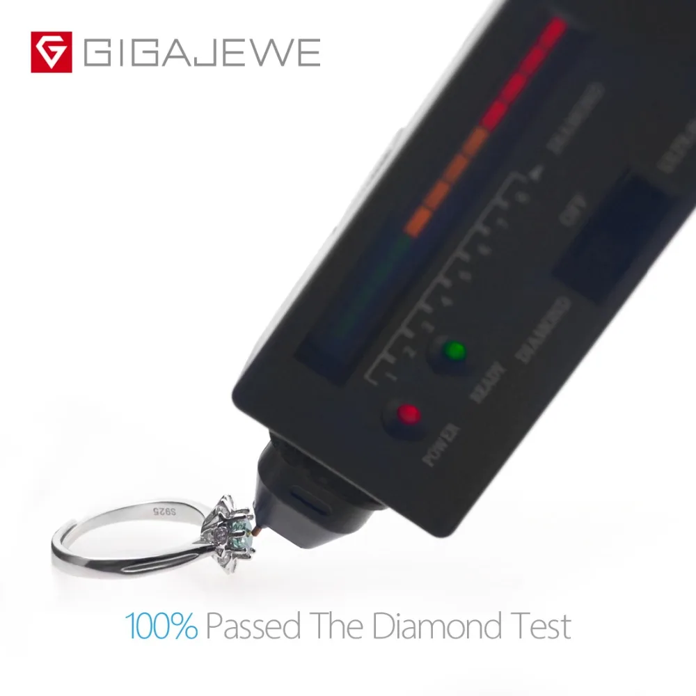 GIGAJEWE Moissanite кольцо 0.4ct 5 мм круглая огранка Зеленый Цвет 925 Серебро Золото многослойное покрытие модный символ любви подарок подруге