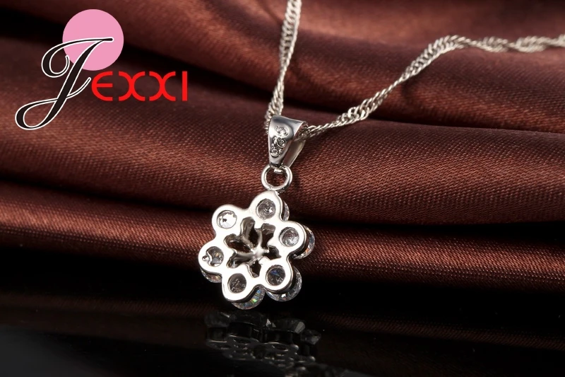 

Fashion Crystal Jewelry Set CZ Flower Crystal Pendant Necklace+Drop Earrings+Silver Chains Fast Shipping