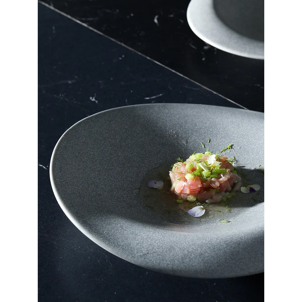 Керамические обеденные тарелки 9 дюймов эллипс светло-серый Новые поступления