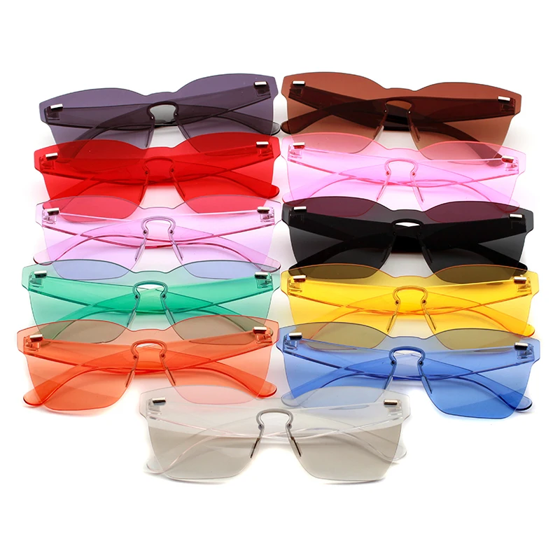 Солнечные очки женские прямоугольные без оправы оранжевые прозрачные|Женские