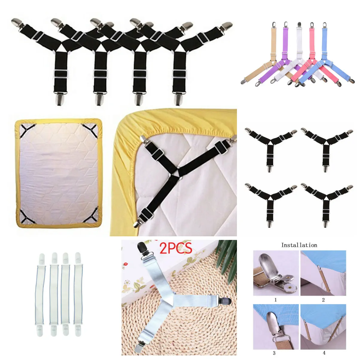 

2/4 Pcs White/black Bed Sheet Mattress Cover Blankets Grippers Clip Holder Fasteners Elastic Set