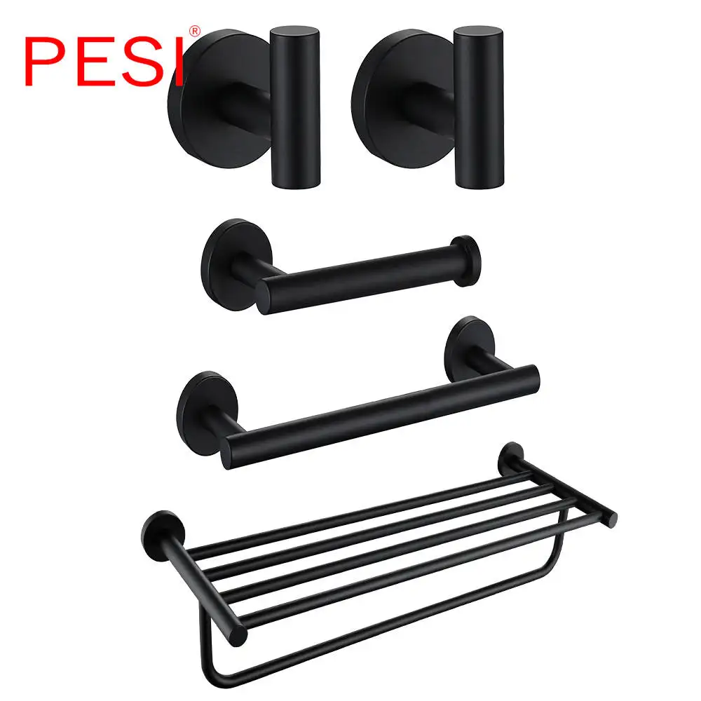 5 pcs Set AB Набор аксессуаров для ванной комнаты, крючок для халата, вешалка для полотенец, барная полка, держатель для бумаги, держатель для зубной щетки, аксессуары для ванной комнаты, черный - Цвет: 5 pcs Set AB