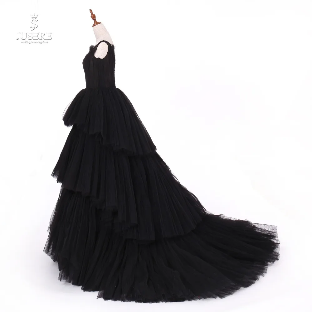 Jusere Real Photos Black Gothic Maxi Dress Prom Dresses Tired Cup Skirt Evening Dress With Tail 2019 New