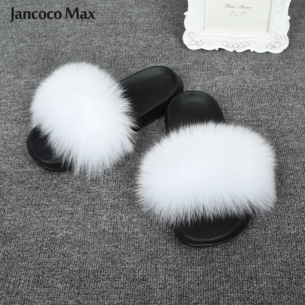 Jancoco Max/модные шлепанцы с натуральным лисьим мехом; женские шлепанцы; летние пляжные сандалии; Вьетнамки с натуральным мехом; S6043