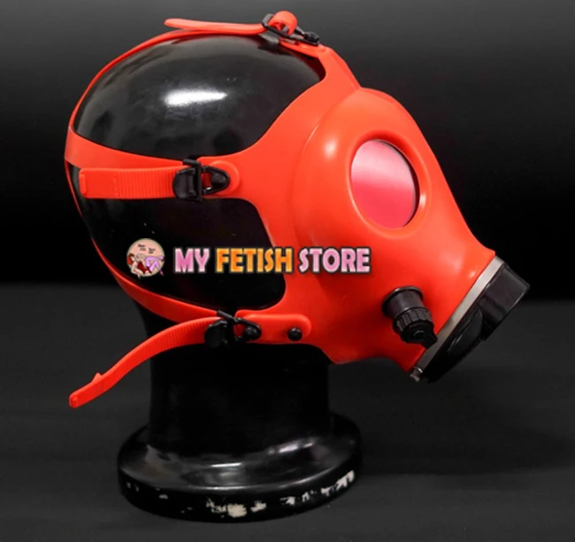 FE01-R) Качественная латексная резина половина головы conquer red gas Фетиш маска украшение на корпус оборудование для контроля дыхания латекс фетиш одежда