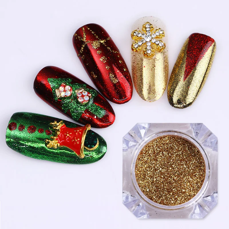 3 коробки Рождественский набор блестящих пудр для ногтей зеркальный золотой