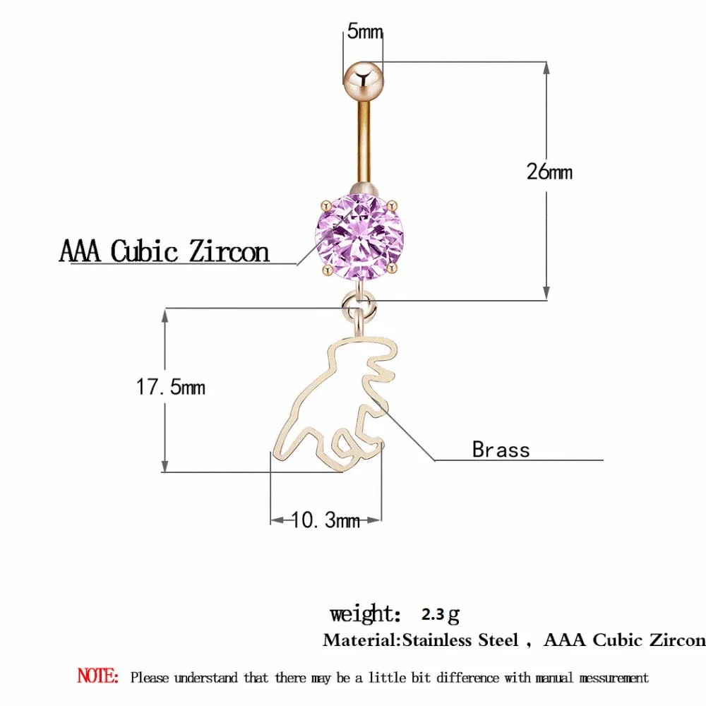 Женские серьги гвоздики апатозавр динозавр Юрского периода пирсинг пупка кольца