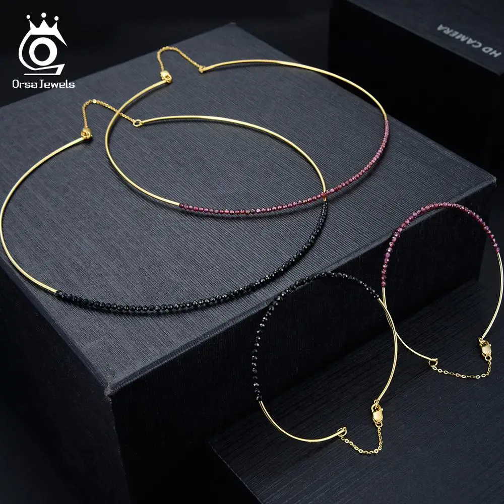 ORSA JEWELS, новинка 925, женское черное шпинель, чокер, подвеска из стерлингового серебра, натуральное короткое ожерелье, Трендовое, одиночное, хорошее ювелирное изделие, SN158