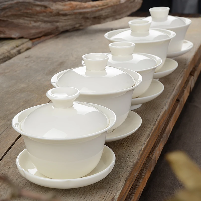 Семейный набор Gaiwan белый фарфоровый чайный чашка чайная церемония керамика кунг