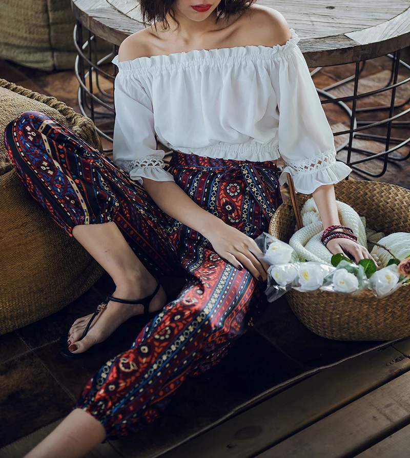 

Spring and summer new style Vintage ethnic wind bloomer Beach pants Holiday trousers Printed trousers