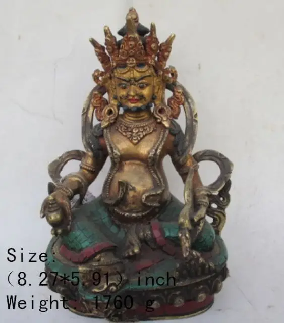 

8.27inch / Elaborate China Tibet Tibetan buddhist artificial turquoise copper kuan Yin statue