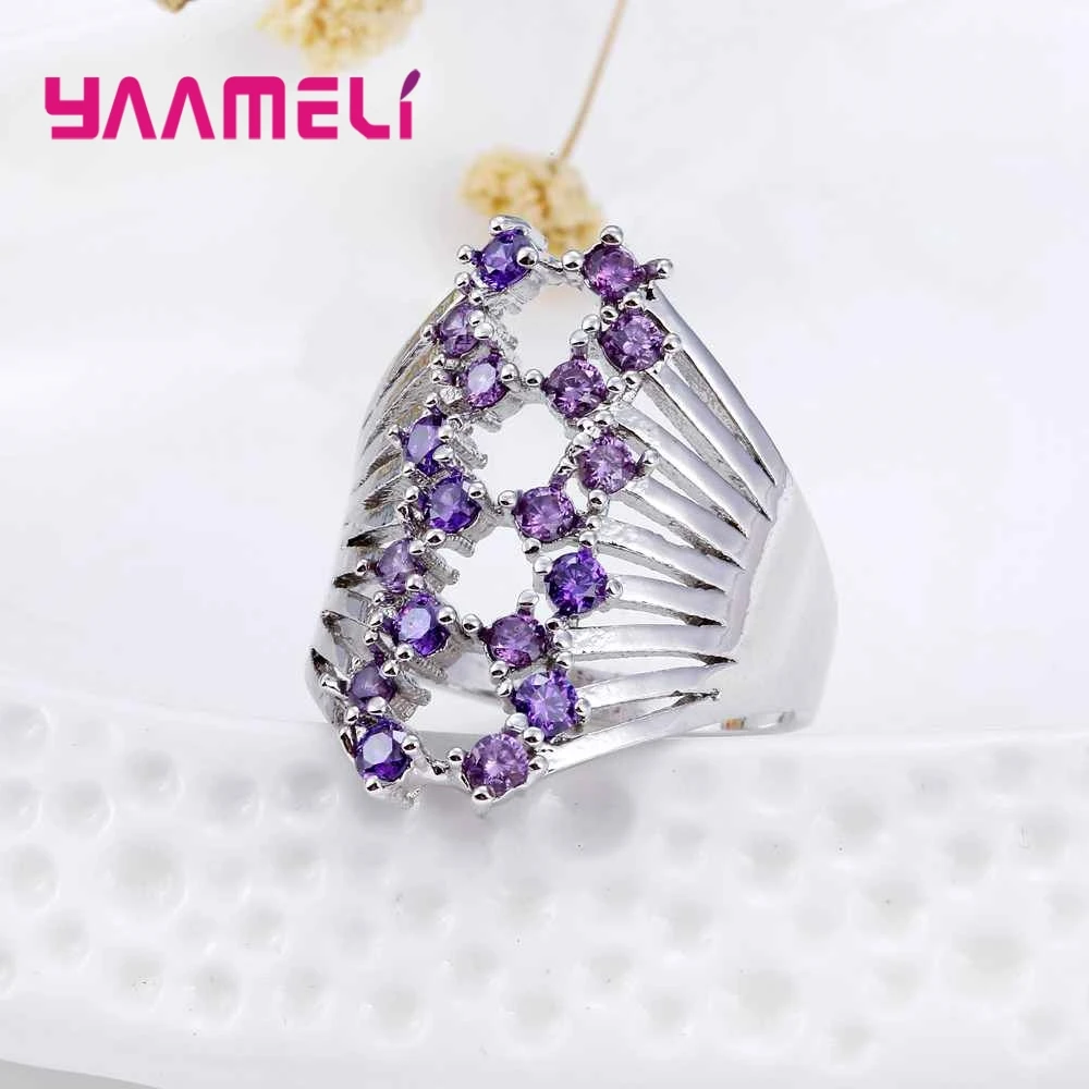 Элегантное фиолетовое кольцо с кристаллами в форме цветка юбилей красивый