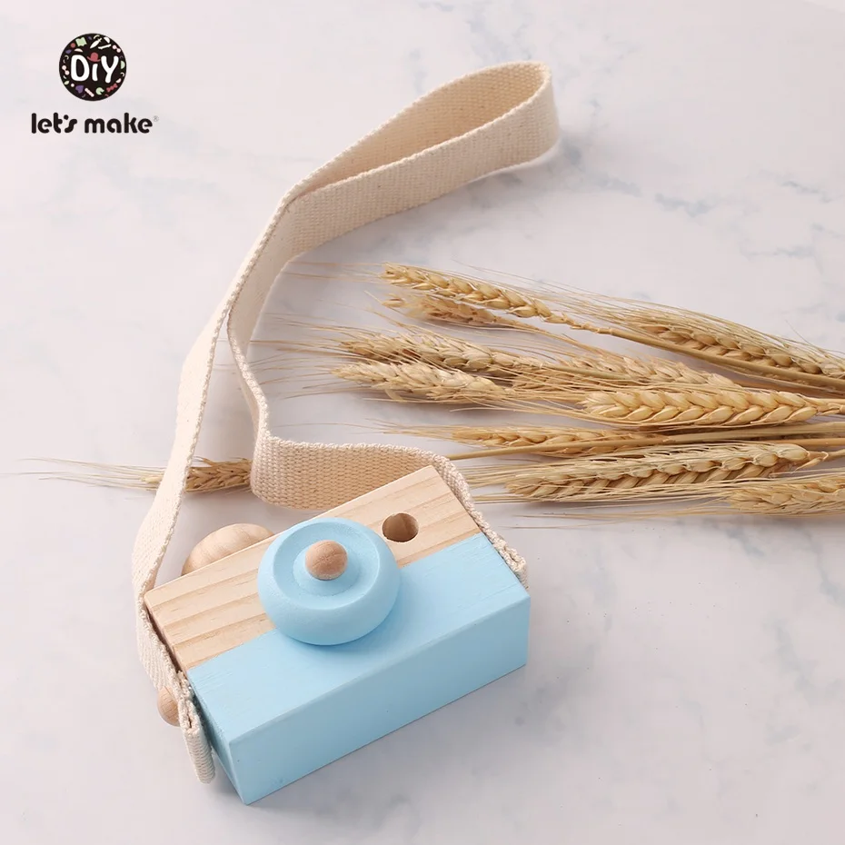 Blue camera Давайте сделаем 1 шт. Деревянные Игрушки для маленьких детей Модный кулон в виде камеры Монтессори игрушки для детей деревянные поделки Подарки для кормления и рисунком оленя, подарок блок - Цвет: Blue camera