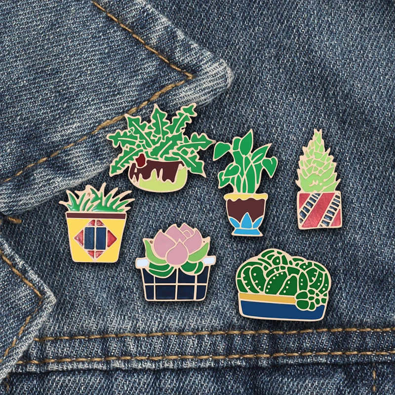 Прекрасный завод Мультяшные Броши Малый с изображением кактуса в горшке цветок
