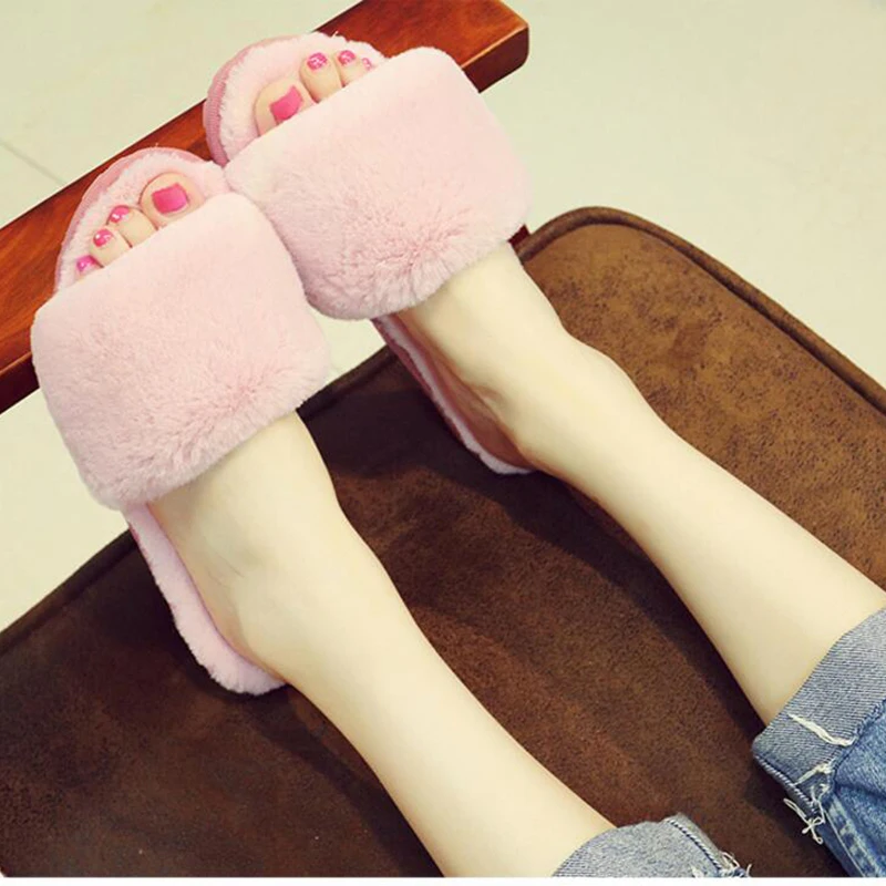 

Fluffy Fur Women Slippers Fashion Slides Women Plush Winter Shoes Casual Shoes Flats Home slippers Chaussure Femme k307