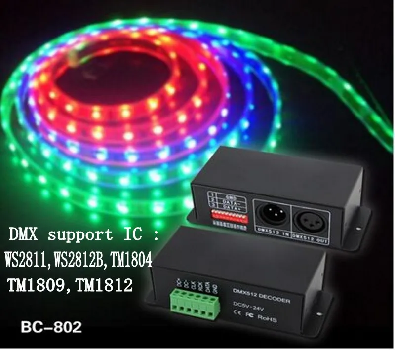 

LED DMX DECODER DMX512 Decoder LED Controller for WS2811,WS2812B,TM1804,TM1809,TM1812 led pixel strips,DC5V-24V ,BC-802-1809