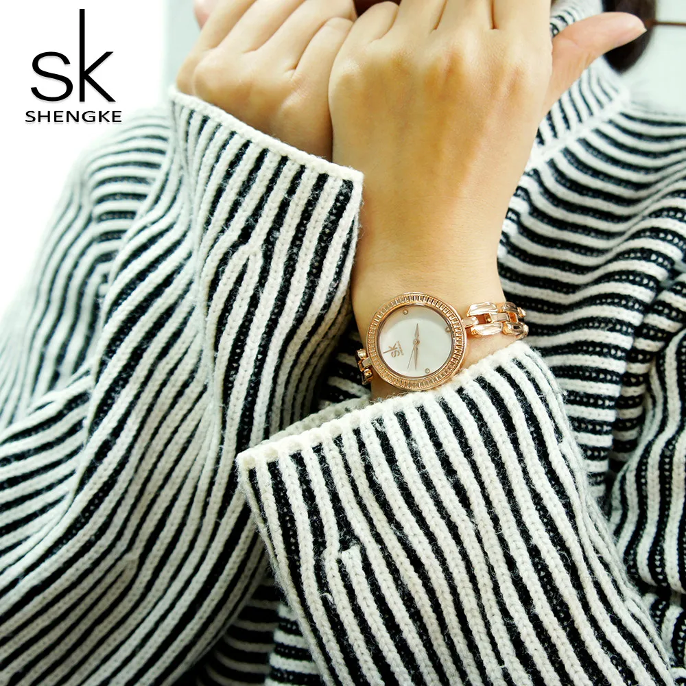 ShengKE Роскошные брендовые Для женщин часы минимализм RoseGold нержавеющей платье в