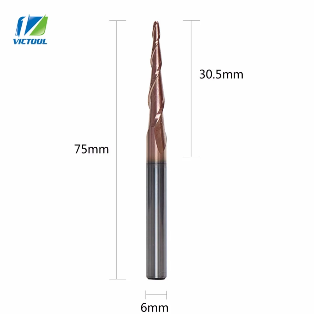 Твердосплавные 2 шт./лот R1.5 * D6 30 5*75 шаровые концевые фрезы с покрытием HRC62