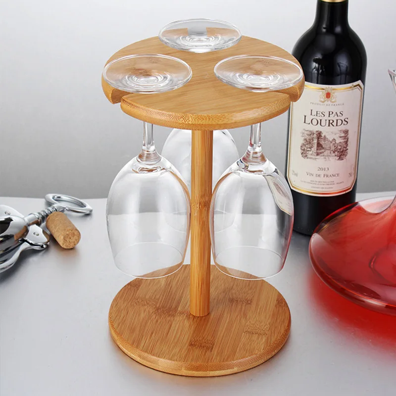 

Solid Natural Bamboo Wine Glass Rack Hanging Cup Goblets Display Holder Organizer for Kitchen Bar