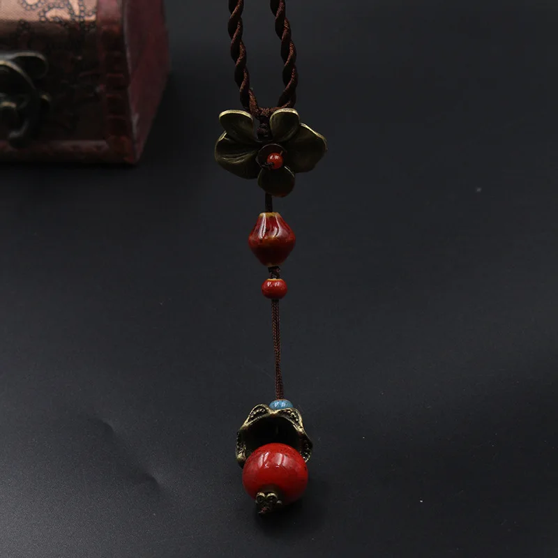 Керамические бусины кулон ожерелье длинная цепь свитер медный цветок Новое