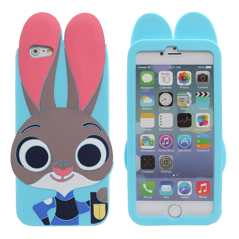 2016 чехол для iphone 5 силиконовый 6 6s plus Zootopia Judy rabbit защита сотового телефона