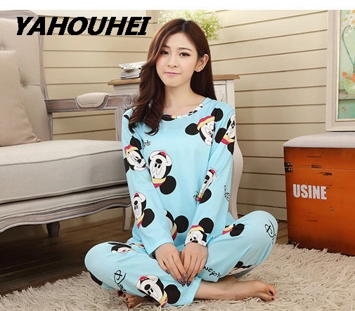 miqitou blue Женские хлопковые пижамы hello kitty, комплекты ночного белья, мягкая Пижама женская ночная рубашка, модные стильные пижамные комплекты, Новое поступление PJM004 - Цвет: miqitou blue