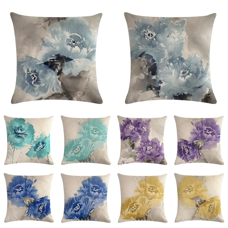 Горячая Распродажа Современная чернильная картина цветок льняная Подушка Чехол