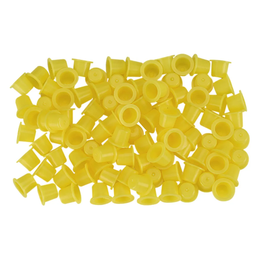 02 Yellow Горячая Распродажа 100 шт Пластиковые желто-Синие Маленькие цифры Перманентный макияж татуировки Чернила чашки пигментные колпачки татуировки цветные чашки аксессуары - Цвет: 02 Yellow