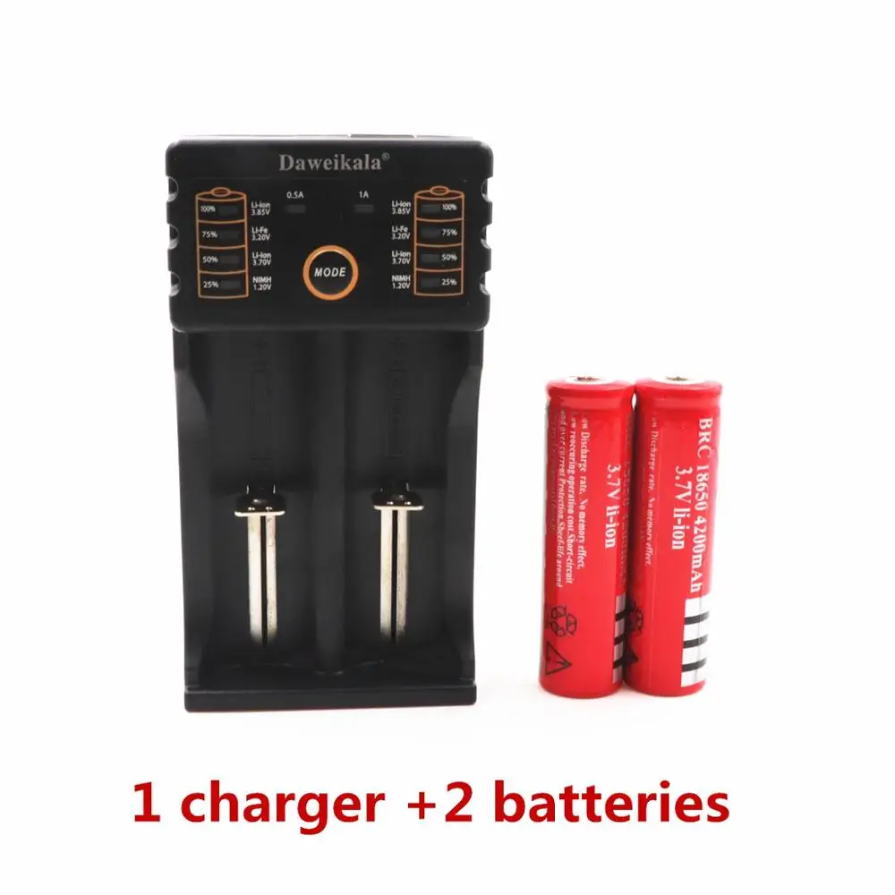 Синий Новинка 18650 Батарея 3,7 V 4200 MAH литий-ионная аккумуляторная батарея фонарик+ 1 шт зарядное устройство - Цвет: Синий