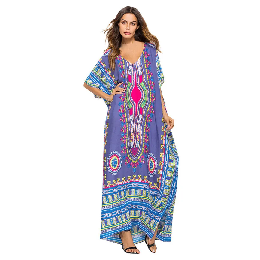 Летнее женское сексуальное платье с принтом повседневное Свободное длинное в