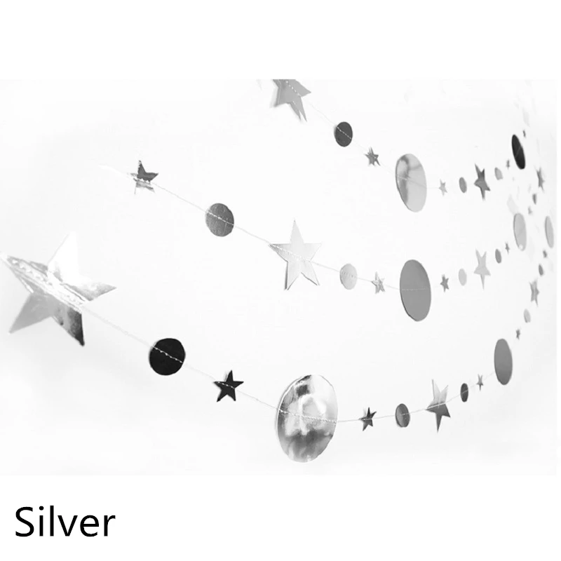 silver 4 м Золотая Серебряная Звезда гирлянда бумажная круглая гирлянда овсянка баннер украшение для вечеринки Свадьба День рождения принадлежности для детской комнаты - Цвет: silver