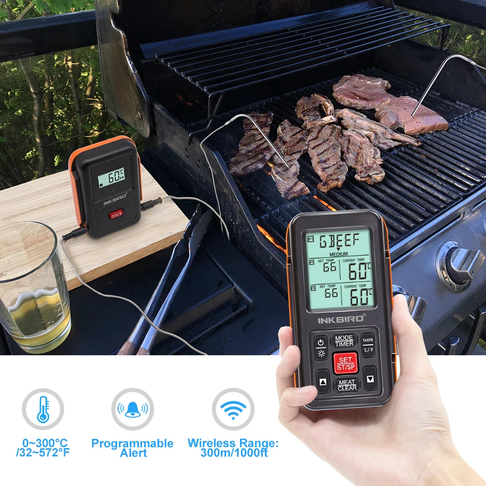 

Inkbird Remote Wireless Home Use RF Thermometer IRF-2S for Cooking BBQ Grill Oven Smoker with Three Food-Grade Probes