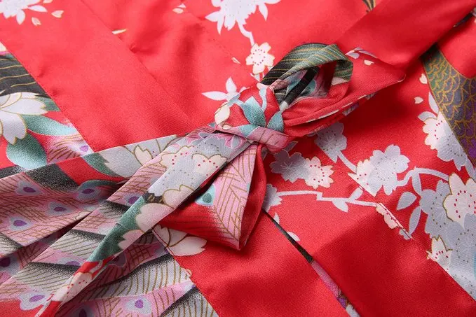 Красное Новое поступление женское шелковое атласное кимоно юката свадебное