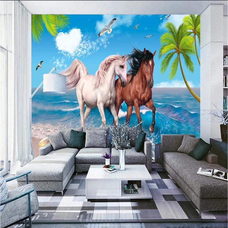 Настенные обои beibehang настенные наклейки пляж Кокосовая лошадь любовь