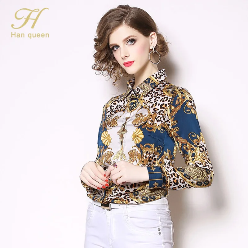 H Хан queen новое поступление с принтом Blusa Feminina рубашка для женщин шифоновая блузка Винтаж работы повседневное Топы корректирующие офисные блуз