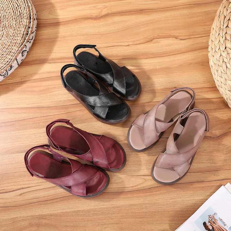 Сандалии PEIPAH женские из натуральной кожи повседневная Летняя обувь на платформе