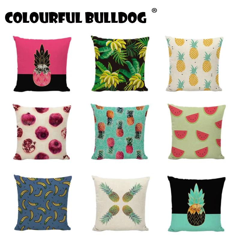 

Tropical Fruit Pineapple Cushion Cover Banana Leaf Geometric Pattern Decorative Pillowcase For Sofa Watermelon Throw Pillow Case