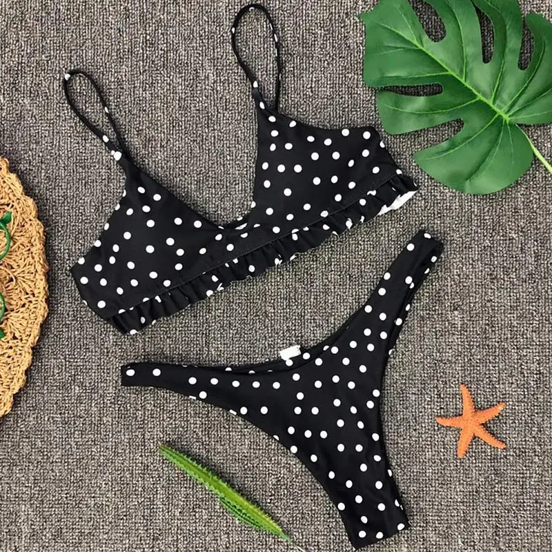ZisioN 2019 Ruffle Sexy Bikini Set Women Swimsuit Female Swimwear Two Pieces Brazilian Bikinis Thong Bathing Suit Dot Biquini |