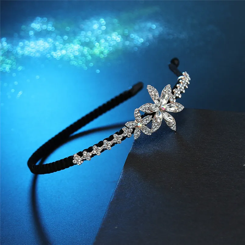 Модный обруч для волос женщин Rhinestone Flower Hair Band Lady Jewelry | Украшения и аксессуары